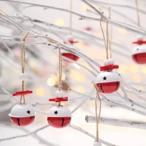 6pcs Christmas Red & White Jingle Bell Tree Ornaments