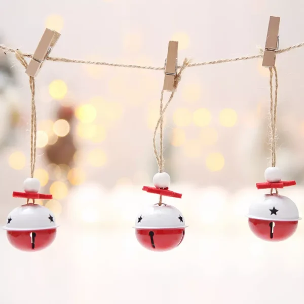 6pcs Christmas Red & White Jingle Bell Tree Ornaments - Image 3