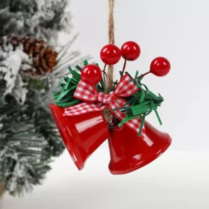 Merry Christmas Red Jingle Bell Tree Ornament - Festive Metal Hanging Decor