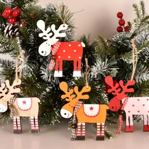 Hand-Painted Deer Wooden Pendant for Christmas Tree Decor