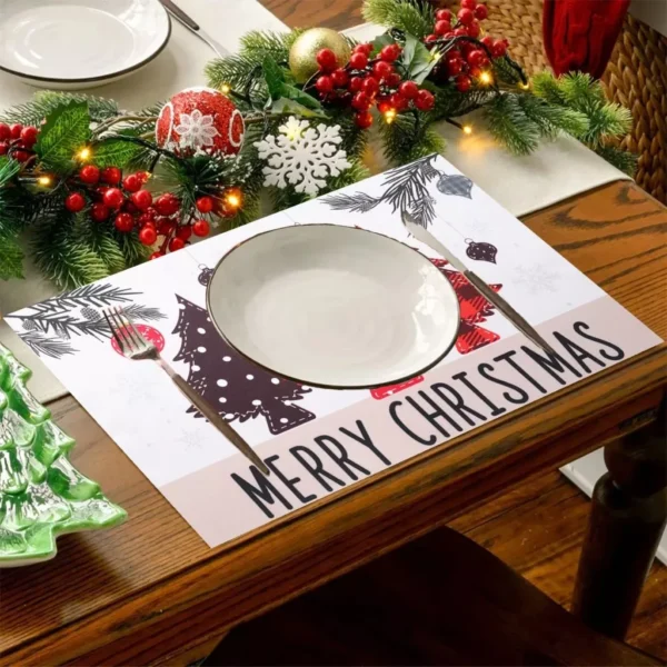 Festive Christmas Tree Snowman Elk Placemat - Image 4