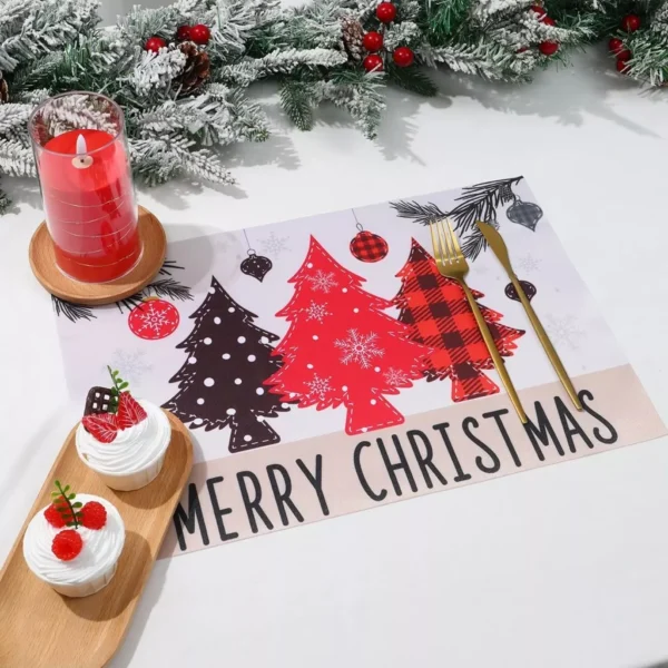 Festive Christmas Tree Snowman Elk Placemat - Image 5