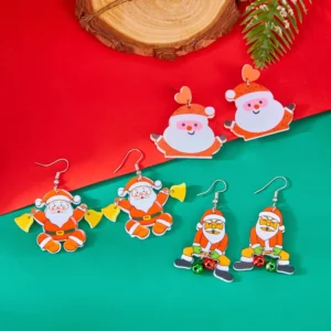 Cute Santa Claus Bell Christmas Tree Dangle Earrings for Women