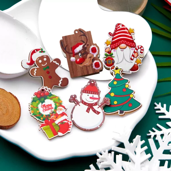 Cartoon Christmas Brooch Santa Tree Snowman Wooden Lapel Pin Jewelry - Image 3