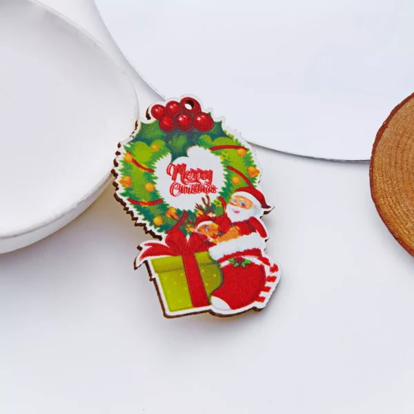 Cartoon Christmas Brooch Santa Tree Snowman Wooden Lapel Pin Jewelry - Image 7
