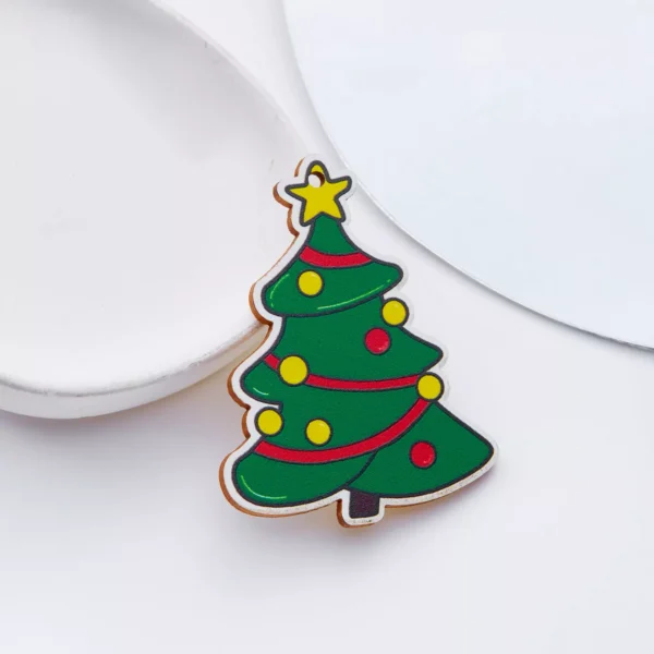 Cartoon Christmas Brooch Santa Tree Snowman Wooden Lapel Pin Jewelry - Image 4
