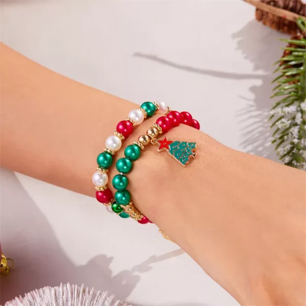 Christmas Beaded Bracelet Set with Santa, Snowman & Xmas Tree Charms - Image 6
