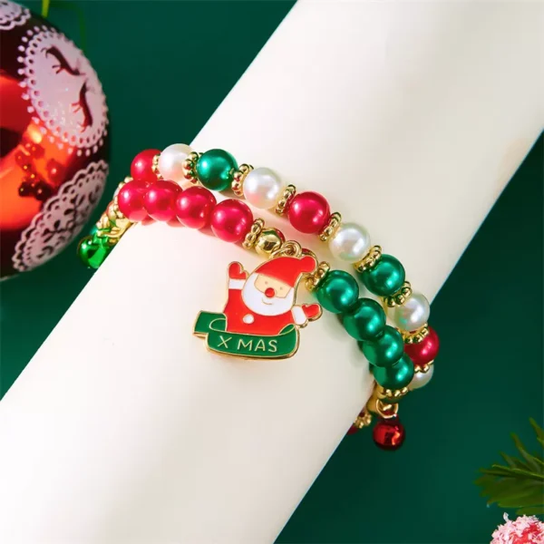 Christmas Beaded Bracelet Set with Santa, Snowman & Xmas Tree Charms - Image 4