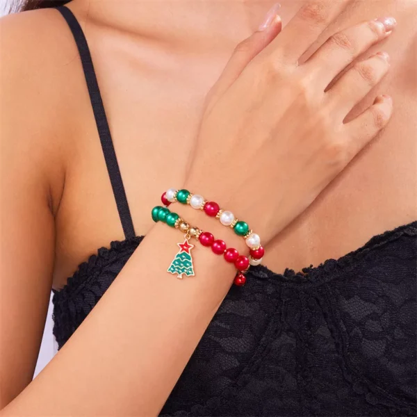 Christmas Beaded Bracelet Set with Santa, Snowman & Xmas Tree Charms - Image 5