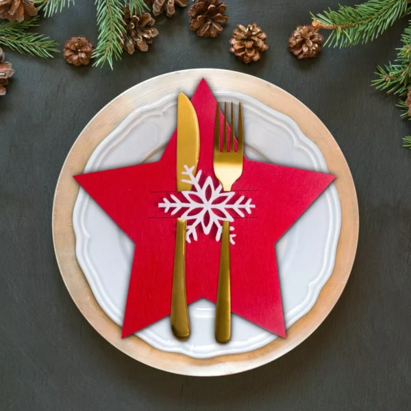 Festive Christmas Tree Cutlery Holder Set - Image 3