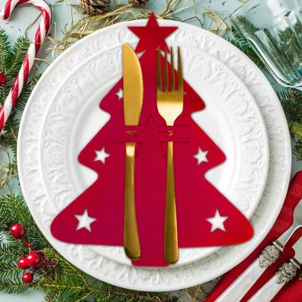 Festive Christmas Tree Cutlery Holder Set