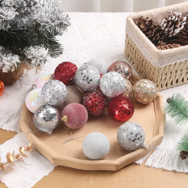 16pcs Sparkling Crystal Christmas Tree Ornaments with Sequins and Stars - Image 3