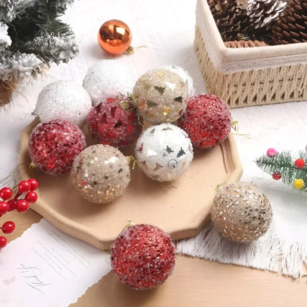 16pcs Sparkling Crystal Christmas Tree Ornaments with Sequins and Stars - Image 2