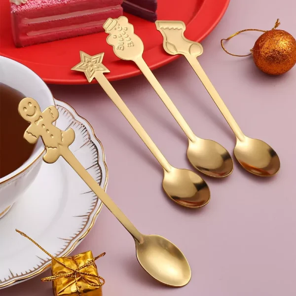 4-Piece Stainless Steel Christmas Tree & Elk Dessert Spoon Set - Image 5