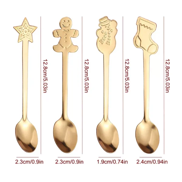 4-Piece Stainless Steel Christmas Tree & Elk Dessert Spoon Set - Image 7
