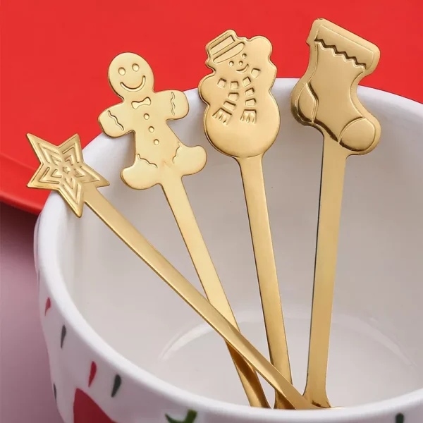 4-Piece Stainless Steel Christmas Tree & Elk Dessert Spoon Set - Image 3