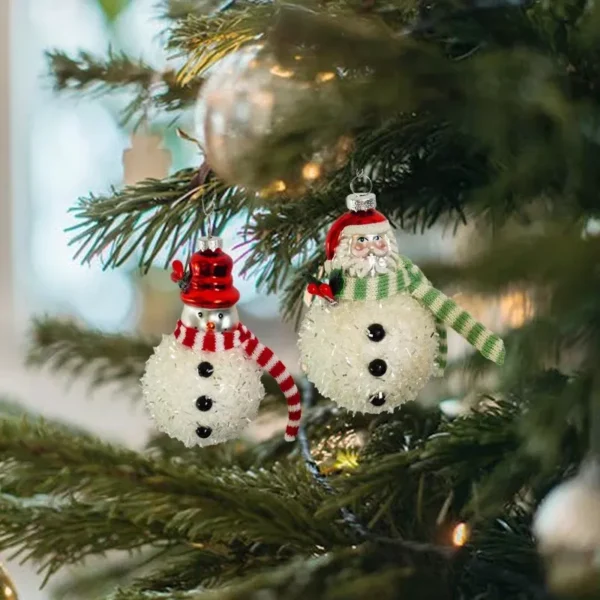 Glass Santa Claus and Snowman Christmas Tree Ornaments - Image 3