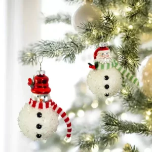 Glass Santa Claus and Snowman Christmas Tree Ornaments