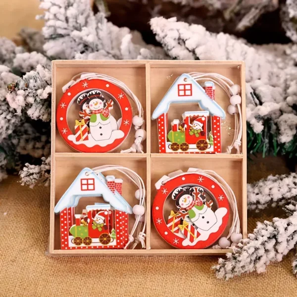 Elegant Wooden Snowflake Christmas Tree Ornaments - Image 2
