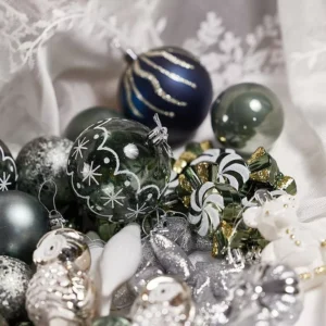 Silver Gray Christmas Tree Ornaments Set