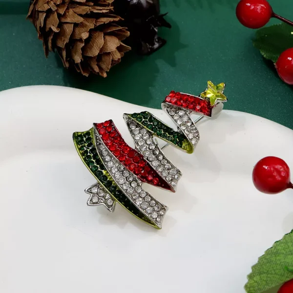 Elegant Christmas Rhinestone Brooches - Festive Tree, Santa, Elk, and More - Image 5