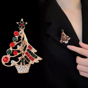 Elegant Christmas Rhinestone Brooches - Festive Tree, Santa, Elk, and More