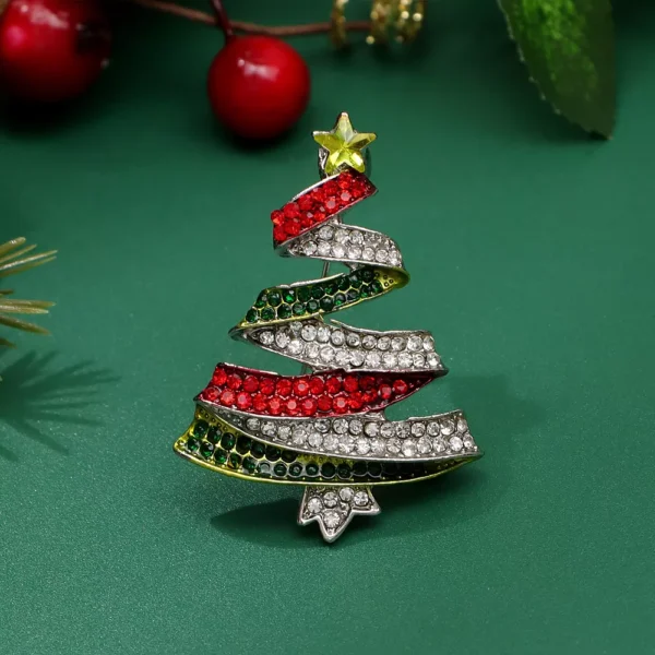 Elegant Christmas Rhinestone Brooches - Festive Tree, Santa, Elk, and More - Image 4