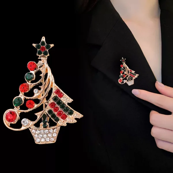 Elegant Christmas Rhinestone Brooches - Festive Tree, Santa, Elk, and More - Image 2