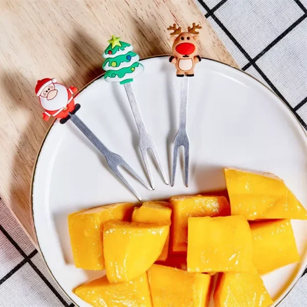 Christmas Tree Stainless Steel Fruit Fork Set with Holder - Image 5
