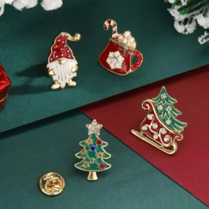 4pcs Christmas Brooch Set - Sparkling Crystal Xmas Tree & Santa Pins