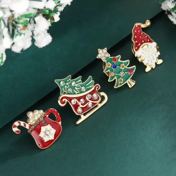 4pcs Christmas Brooch Set - Sparkling Crystal Xmas Tree & Santa Pins - Image 4