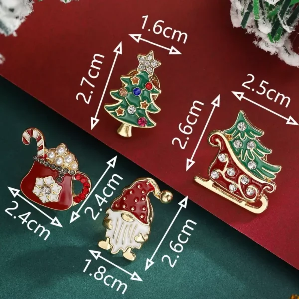 4pcs Christmas Brooch Set - Sparkling Crystal Xmas Tree & Santa Pins - Image 5