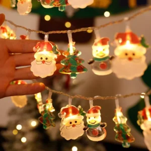 Festive 10 LED Santa Claus & Snowman String Lights - Christmas Tree Garland