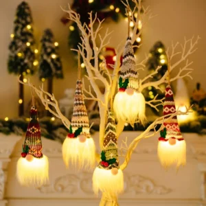 Luminous Knitted Gnome Doll Pendant for Holiday Tree Decoration