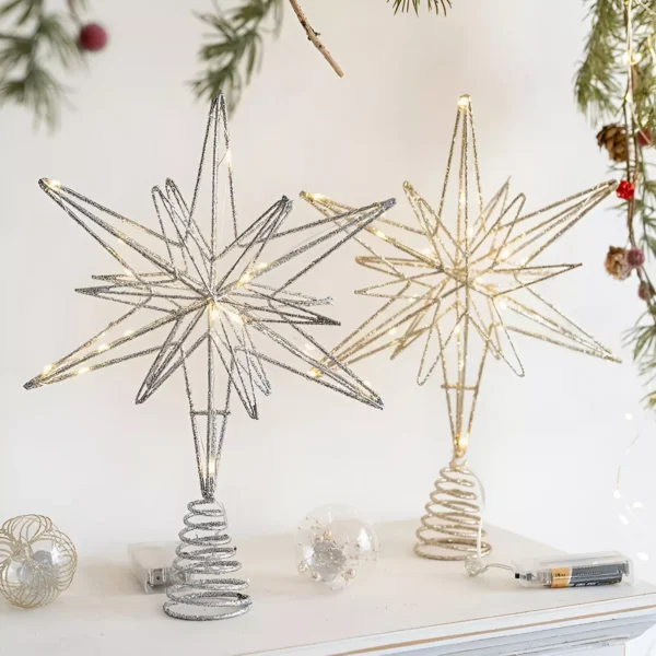 Illuminated Christmas Star Tree Topper with Warm White Lights - Image 3