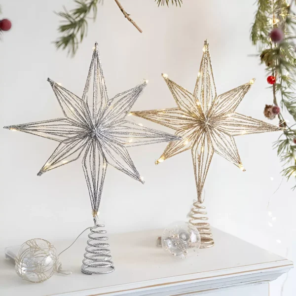 Illuminated Christmas Star Tree Topper with Warm White Lights - Image 2