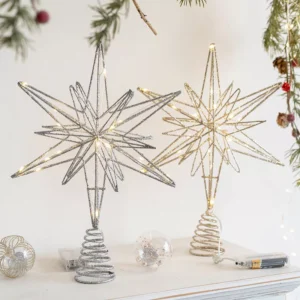 Illuminated Christmas Star Tree Topper with Warm White Lights