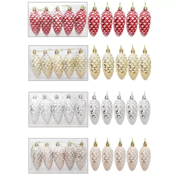 5-Pack Painted Pine Cone Balls – Charming Christmas Tree Ornaments - Image 6
