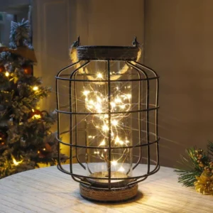 Vintage Metal Cage LED Table Lamp with Warm Fairy Lights
