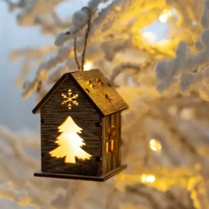 Christmas Deer LED Wooden House Ornament for Holiday Home Decor