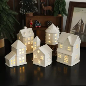 White Porcelain LED Lighted Christmas Village Houses