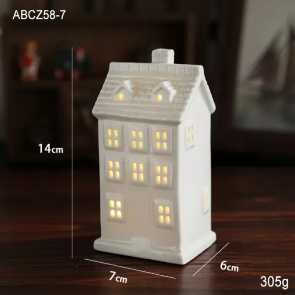 White Porcelain LED Lighted Christmas Village Houses - Image 8