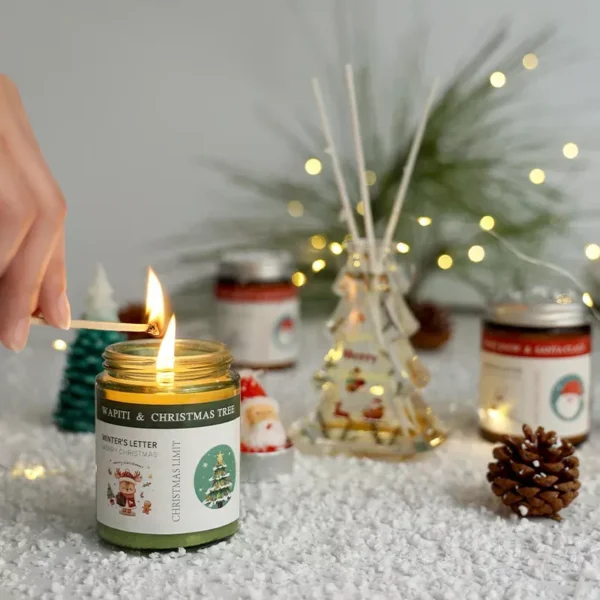 Christmas Scented Candle in Glass Jar - Juniper Lavender Aromatic Candle - Image 2