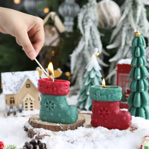 Christmas Boot Shaped Scented Candle - Festive Table Decoration