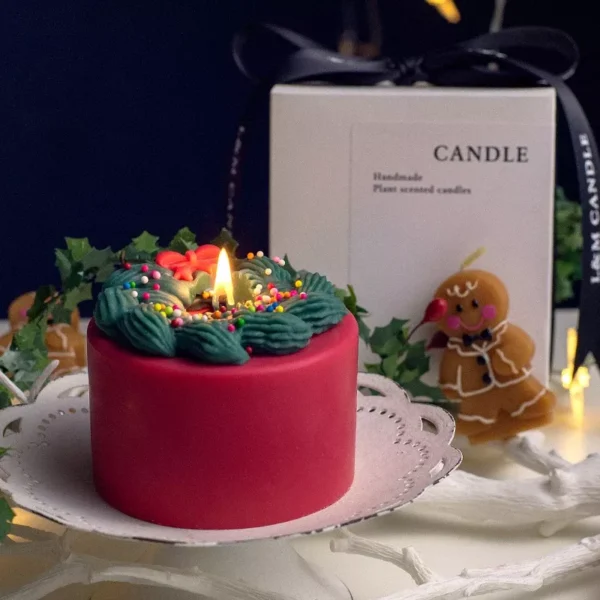 Festive Christmas Cake Candles - Scented Holiday Decor - Image 3