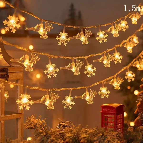 Christmas String Lights with Elk & Snowflake Pendants - Image 4