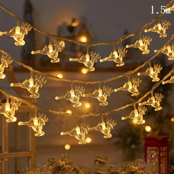 Christmas String Lights with Elk & Snowflake Pendants - Image 3