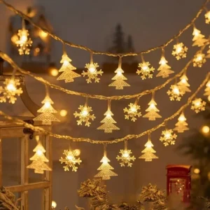 Christmas String Lights with Elk & Snowflake Pendants
