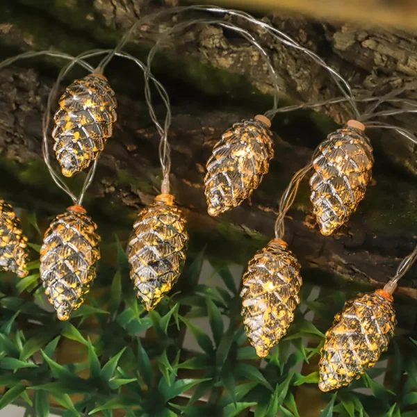 2M 10LED Silver Gold Pine Cone String Lights - Image 3