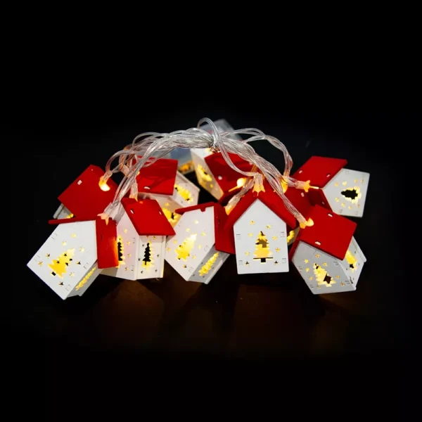 1.5M Red Wooden House String Lights - Christmas LED Garland - Image 6